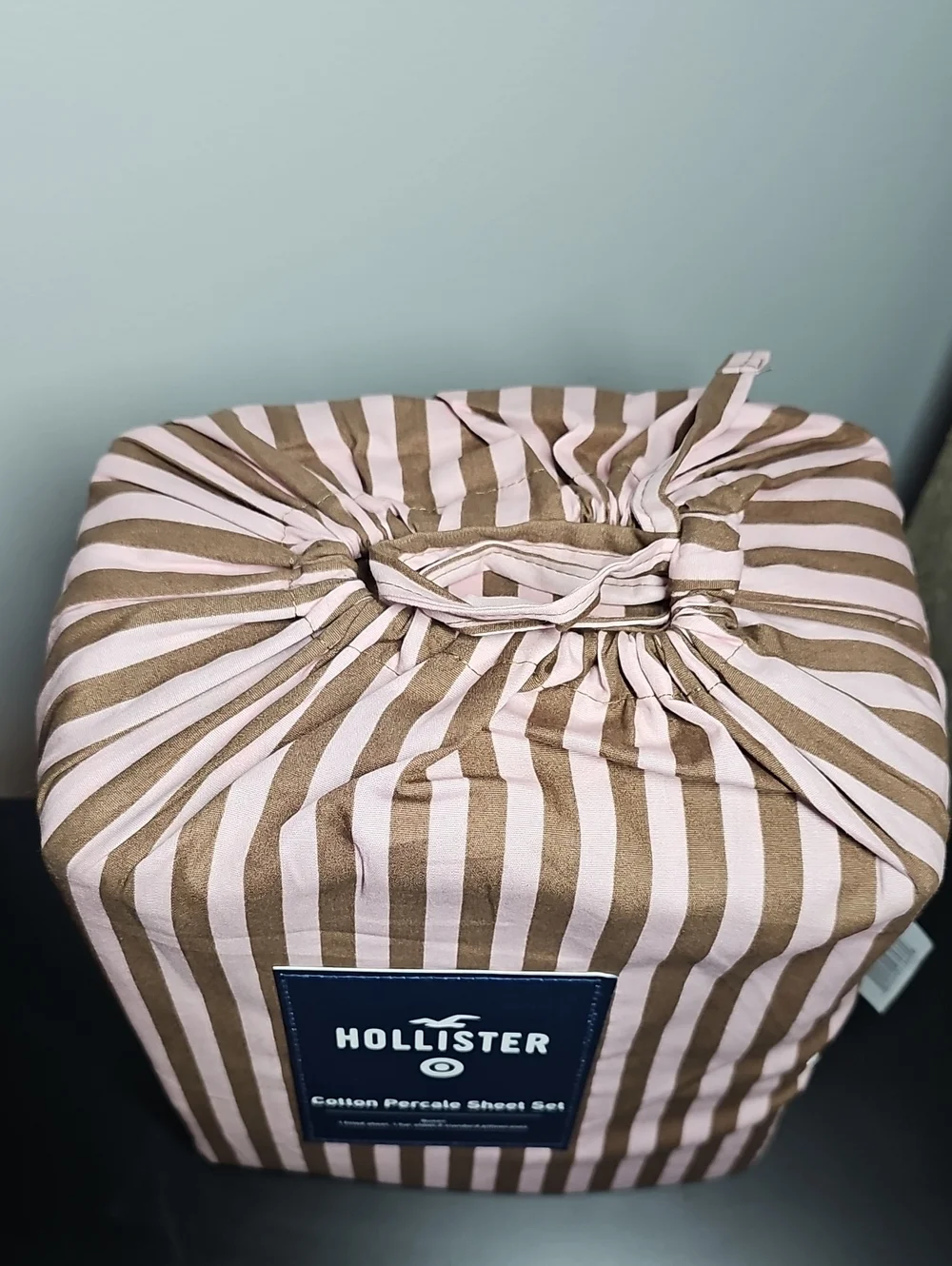 QUEEN Hollister Target Percale 4pc Sheet Set Pink Brown Stripe NEW IN PACKAGE